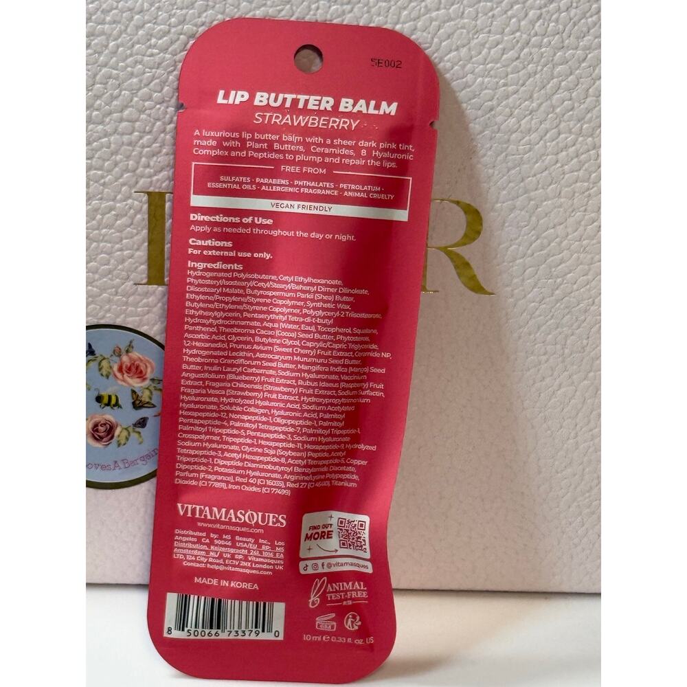 Vitamasques Lip Butter Balm Plump & Repair - STRAWBERRY - 10mL - NEW SEALED - Picture 7 of 7